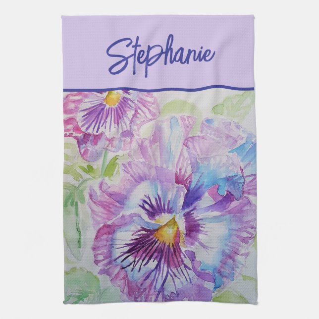 Linge De Cuisine Purple Pansy Aquarelle Femmes Lavande Violet (Vertical)