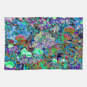 Linge De Cuisine Purple psychédélique et fleurs de jardin vert citr