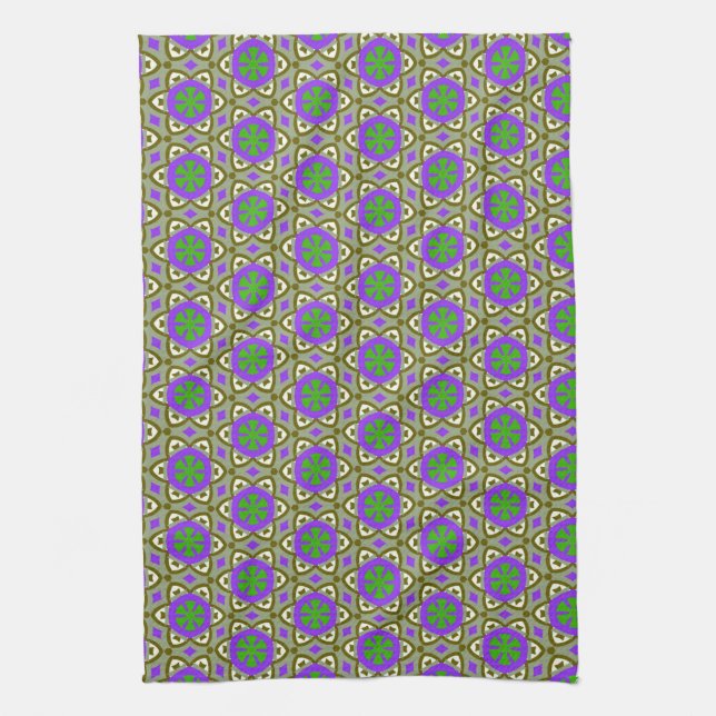 Linge De Cuisine Purple + Vert Lime Fleur Motif Tissu de cuisine (Vertical)