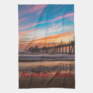 Linge De Cuisine Quai Huntington Beach Pier au coucher du soleil