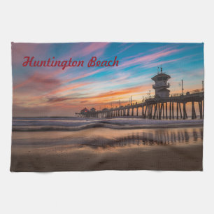 Linge De Cuisine Quai Huntington Beach Pier au coucher du soleil