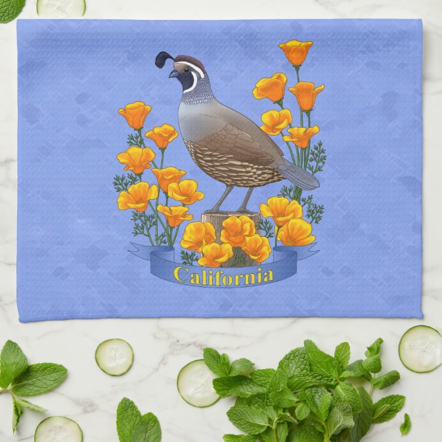 Linge De Cuisine Quail d'oiseaux de l'État de Californie et coqueli (Plié)