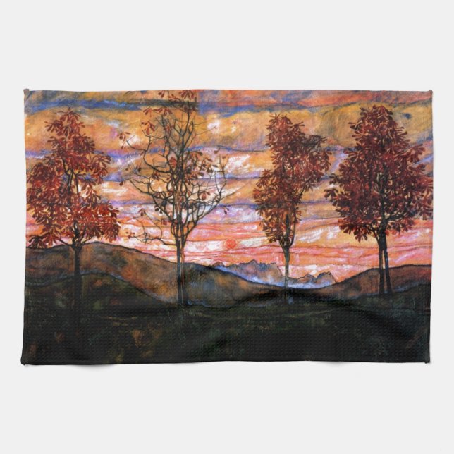 Linge De Cuisine Quatre arbres par Egon Schiele (Horizontal)