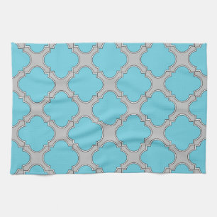 Linge De Cuisine Quatrefoil bleu et gris