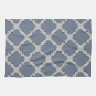 Linge De Cuisine Quatrefoil gris bleu