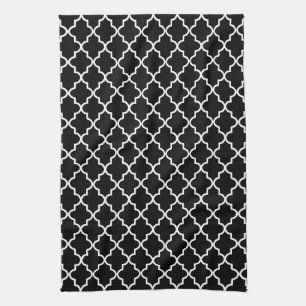 Linge De Cuisine Quatrefoil marocain moderne noir et blanc