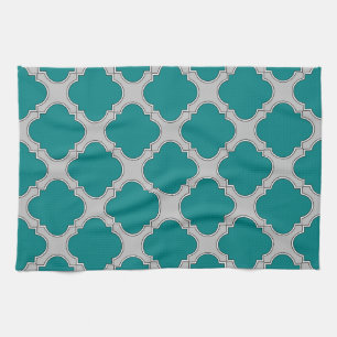 Linge De Cuisine Quatrefoil turquoise et gris