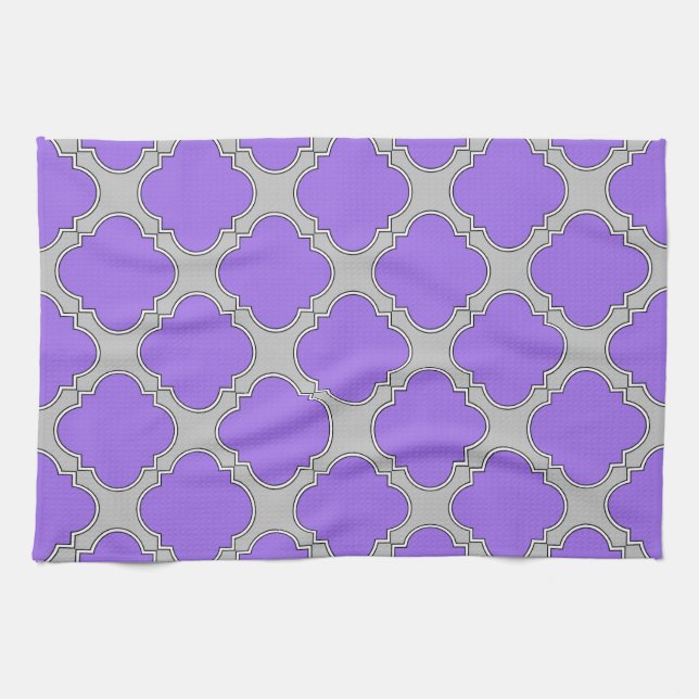 Linge De Cuisine Quatrefoil violet et gris (Horizontal)