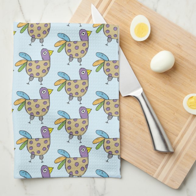 Linge De Cuisine Quirky Hen Doodle Motif (Quart Plié)