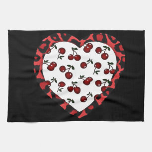 Linge De Cuisine RAB Rockabilly Cherries Coeur Empreinte de léopard