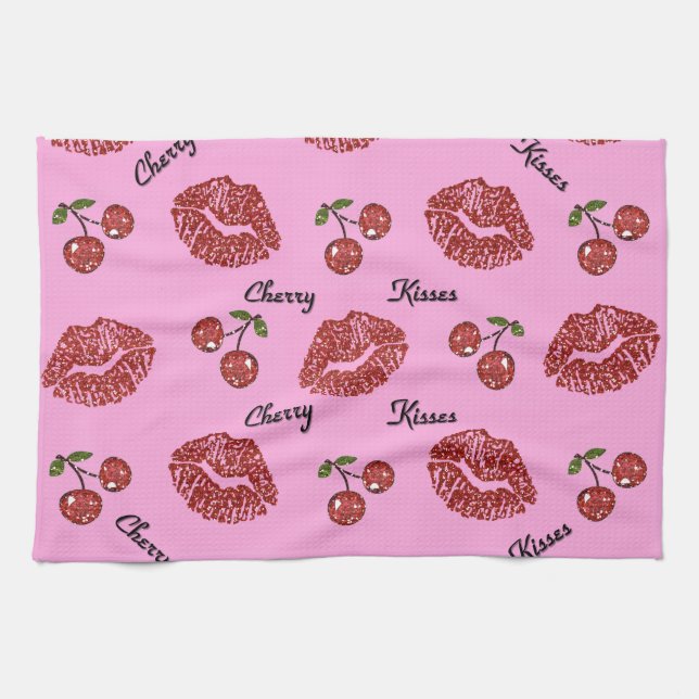 Linge De Cuisine RAB Rockabilly Cherry Kisses on Pink (Horizontal)