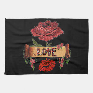 Linge De Cuisine RAB Rockabilly Valentine Roses, Love & Lipstick