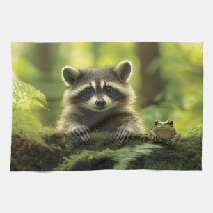 Linge De Cuisine Raccoon adorable et grenouille à la recherche de M