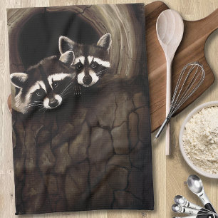 Linge De Cuisine Raccoons Brown Cute Tree