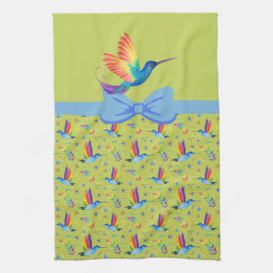 Linge De Cuisine Rainbows et Love Humming Bird in Lime