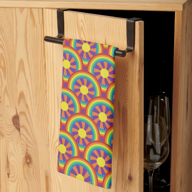 Linge De Cuisine Rainbows style années 70 et Motif graphique Sun (Pliage en tiers)