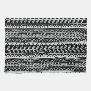 Linge De Cuisine Rangées de motifs gribouillés noir et blanc