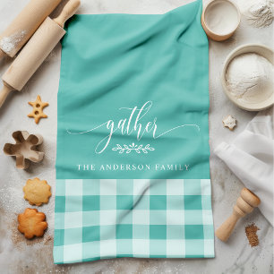 Linge De Cuisine Rassembler Chute Turquoise et blanc Chèque Buffle