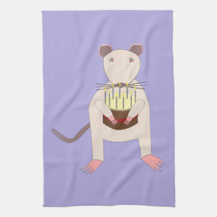 Linge De Cuisine Rat de Siamese avec gâteau d'anniversaire