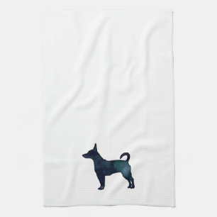 Linge De Cuisine Rat Terrier Aquarelle noire Chien race Silhouette