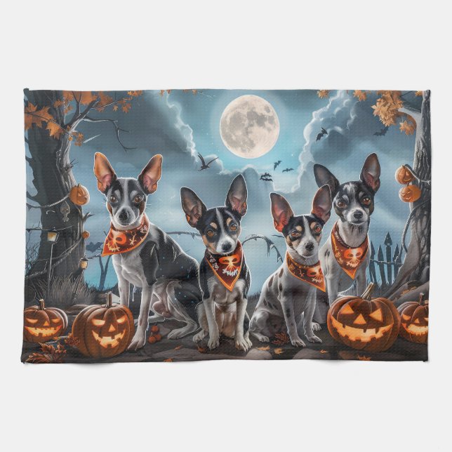 Linge De Cuisine Rat Terrier Halloween Éffrayant (Horizontal)