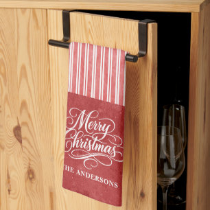 Linge De Cuisine Rayure aquarelle Joyeux Noël Script