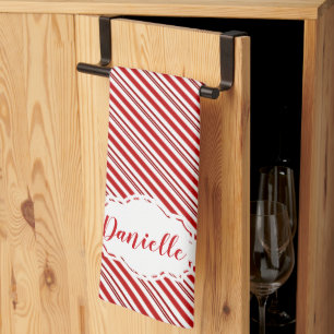 Linge De Cuisine Rayure de bonbon à la menthe personnalisée