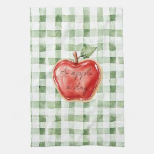 Linge De Cuisine Rayures à Carreaux Verts Blancs Pomme Rouge Un Jou
