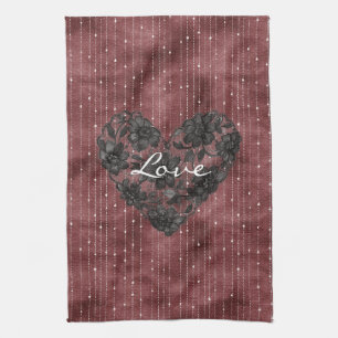 Linge De Cuisine Rayures Bourgogne Faux Lac Floral Coeur Noir 