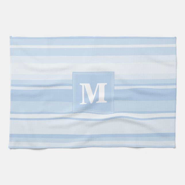 Linge De Cuisine Rayures de bleus layette de monogramme (Horizontal)