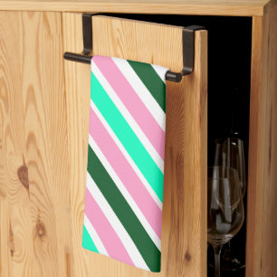 Linge De Cuisine Rayures de bonbons de Noël rose et vert