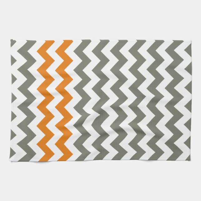 Linge De Cuisine Rayures de Chevron de charbon de bois et d'orange (Horizontal)
