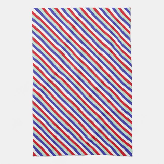Linge De Cuisine Rayures diagonales rouges, blanches, et bleues (Vertical)