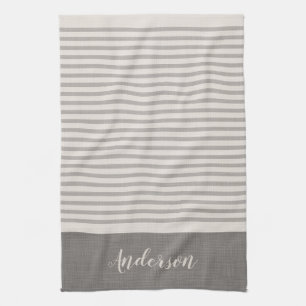Linge De Cuisine Rayures grises Monogramme   Maison de campagne