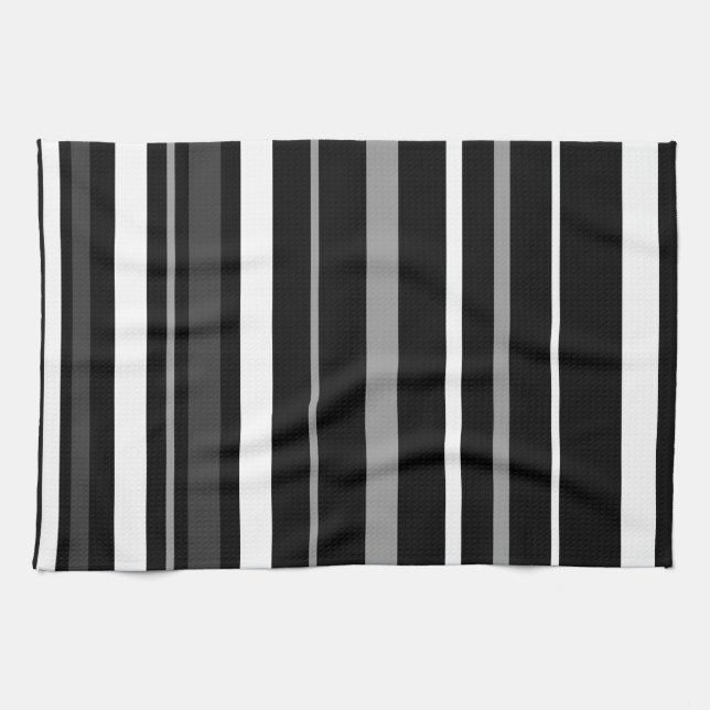 Linge De Cuisine Rayures noires, blanches et grises (Horizontal)