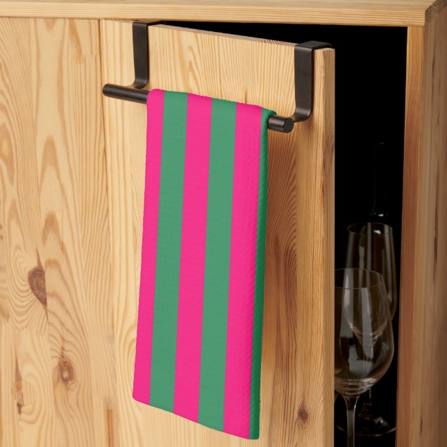 Linge De Cuisine Rayures roses et vertes  (Pliage en tiers)