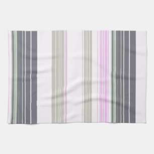 Linge De Cuisine Rayures verticales grises et roses.