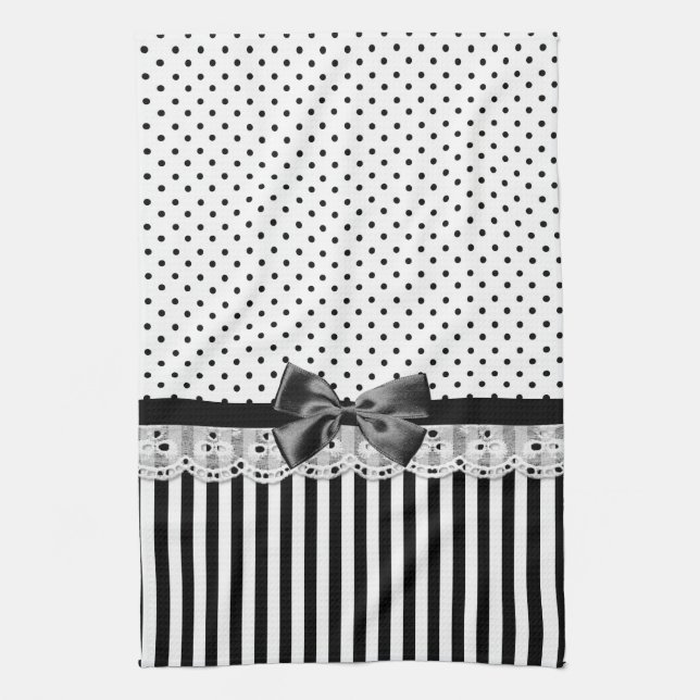Linge De Cuisine Rayures victoriennes noires et blanches avec l'arc (Vertical)