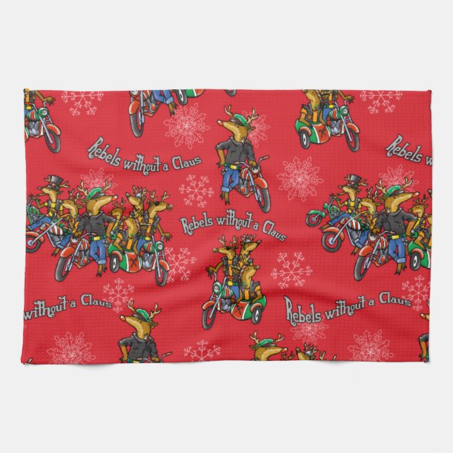 Linge De Cuisine Rebelles sans Claus Reindeer Red Holiday (Horizontal)