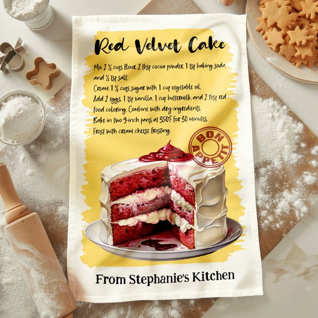 Linge De Cuisine Recette de gâteau de velours rouge personnalisée (Créateur téléchargé)