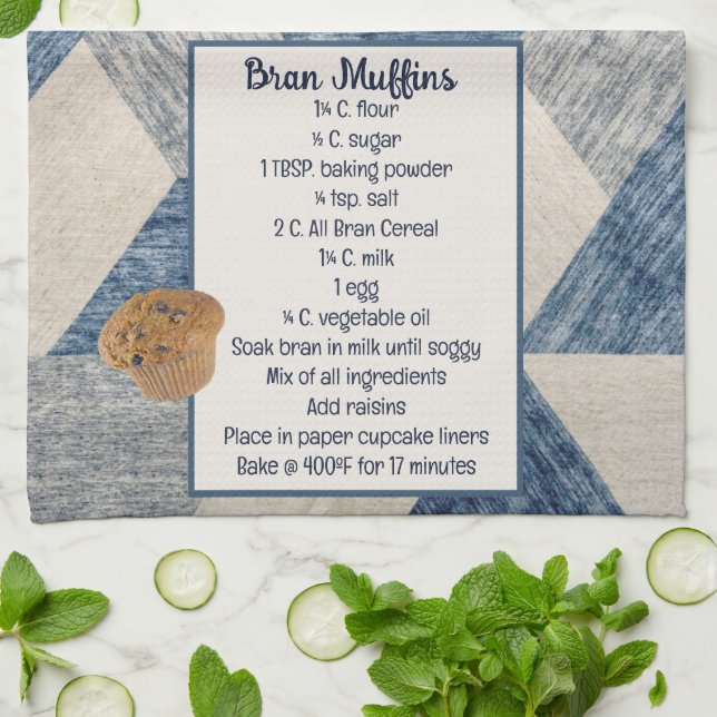Linge De Cuisine Recette de muffin de son sur bleu Abstrait (Plié)