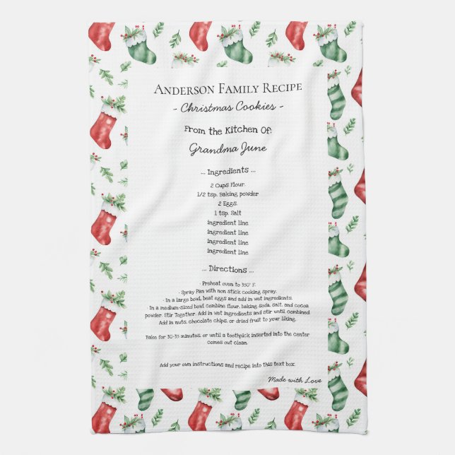Linge De Cuisine Recette famille Heirloom Texte Noël Stocker (Vertical)