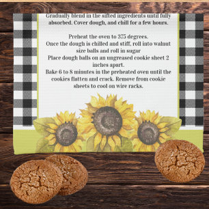 Linge De Cuisine Recette garsée tournesol floral noir blanc plaid