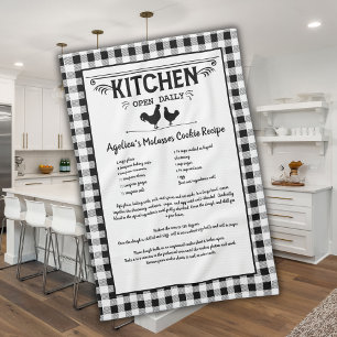 Linge De Cuisine Recette personnalisée Noir Blanc Farmhouse Buffalo