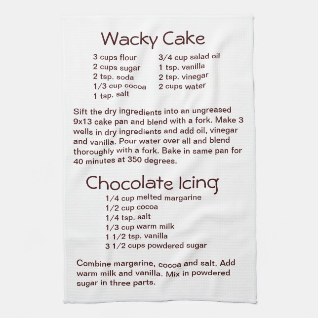 Linge De Cuisine Recettes de glaçage Wacky Cake et Chocolate Frosti (Vertical)