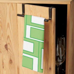 Linge De Cuisine Rectangles Géométriques Vert Blanc 