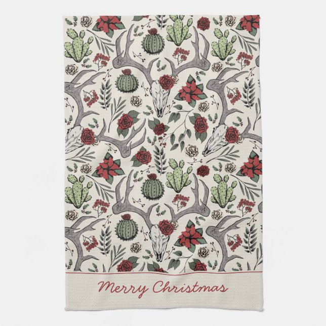 Linge De Cuisine Red and Green Joyeux Noël Country Cowgirl (Vertical)