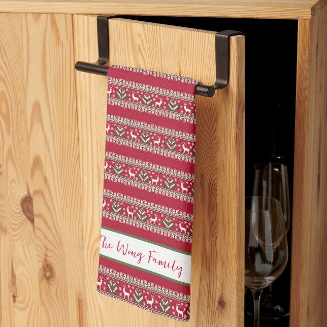 Linge De Cuisine Red Green et White Fair Isle Noël (Pliage en tiers)