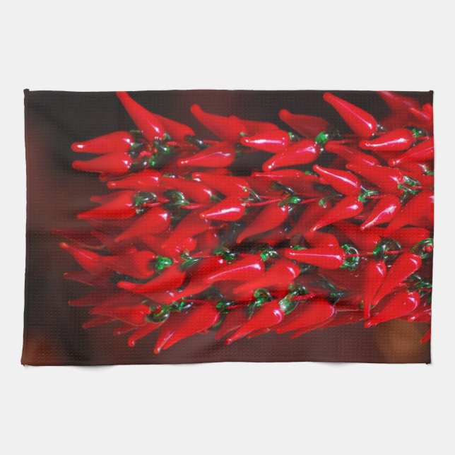 Linge De Cuisine Red Hot Hanging Chili Peppers Image Design (Horizontal)