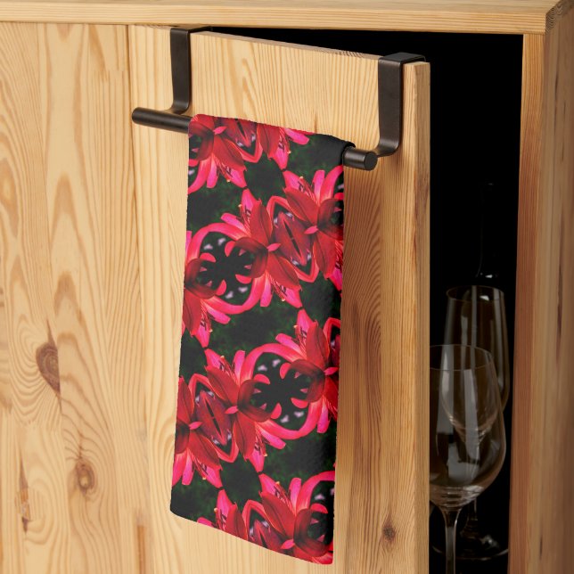Linge De Cuisine Red Lily Floral Motif d'art Abstrait (Pliage en tiers)